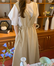 画像をギャラリービューアに読み込む, 雑貨屋さん巡りが好きな女の子のウエストギャザーVネックジャンパースカート_N3496