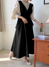画像をギャラリービューアに読み込む, 雑貨屋さん巡りが好きな女の子のウエストギャザーVネックジャンパースカート_N3496