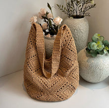 画像をギャラリービューアに読み込む, ひまわりのような編み目が揺れるマルシェのショルダーバッグ_K0040