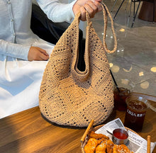 画像をギャラリービューアに読み込む, ひまわりのような編み目が揺れるマルシェのショルダーバッグ_K0040