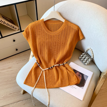 画像をギャラリービューアに読み込む, リネンのパンツと合わせて歩きたい、真夏の軽やか透かし編みトップス_K0064