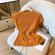 画像をギャラリービューアに読み込む, リネンのパンツと合わせて歩きたい、真夏の軽やか透かし編みトップス_K0064