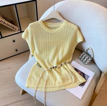 画像をギャラリービューアに読み込む, リネンのパンツと合わせて歩きたい、真夏の軽やか透かし編みトップス_K0064