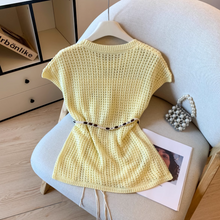 画像をギャラリービューアに読み込む, リネンのパンツと合わせて歩きたい、真夏の軽やか透かし編みトップス_K0064