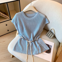 画像をギャラリービューアに読み込む, リネンのパンツと合わせて歩きたい、真夏の軽やか透かし編みトップス_K0064