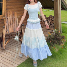 画像をギャラリービューアに読み込む, 【2点セット】優しい空の色を集めて歩く、ブルーとホワイトのティアードコーデ_K0113