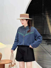 画像をギャラリービューアに読み込む, ピクニックが好きな女の子のドットデニムシャツ_N3391