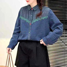 画像をギャラリービューアに読み込む, ピクニックが好きな女の子のドットデニムシャツ_N3391