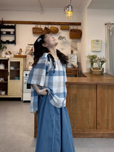 画像をギャラリービューアに読み込む, 青いチェックと刺繍パンツで迎える、ちょっと特別な土曜日のコーデセット_K0023
