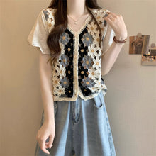 画像をギャラリービューアに読み込む, 旅する少女のスケッチブックみたいな、手編み風フラワーカーディガントップス_K0069