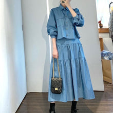 画像をギャラリービューアに読み込む, 【2点セット】白のマーガレットが似合うお姉さんのデニムスカートセットアップ_N3468