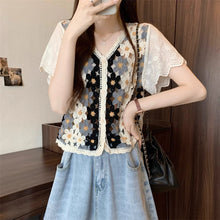 画像をギャラリービューアに読み込む, 旅する少女のスケッチブックみたいな、手編み風フラワーカーディガントップス_K0069
