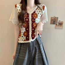 画像をギャラリービューアに読み込む, 旅する少女のスケッチブックみたいな、手編み風フラワーカーディガントップス_K0069