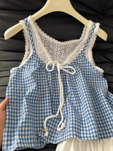 画像をギャラリービューアに読み込む, 青空に恋した日、ギンガムチェックとレースとリボンの物語ブラウス_K0122