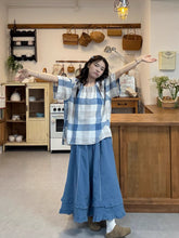 画像をギャラリービューアに読み込む, 青いチェックと刺繍パンツで迎える、ちょっと特別な土曜日のコーデセット_K0023