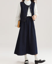 画像をギャラリービューアに読み込む, 【2点セット】本屋さんに立ち寄るデニムベストとスカートのセットアップ_N3495