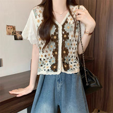 画像をギャラリービューアに読み込む, 旅する少女のスケッチブックみたいな、手編み風フラワーカーディガントップス_K0069