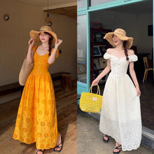 画像をギャラリービューアに読み込む, カリブ海の空と波にとける少女の、刺繍と風をまとう編みワンピース_K0080