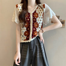 画像をギャラリービューアに読み込む, 旅する少女のスケッチブックみたいな、手編み風フラワーカーディガントップス_K0069