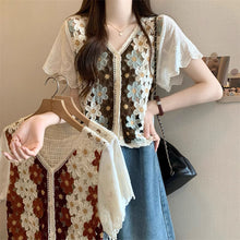 画像をギャラリービューアに読み込む, 旅する少女のスケッチブックみたいな、手編み風フラワーカーディガントップス_K0069