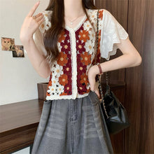 画像をギャラリービューアに読み込む, 旅する少女のスケッチブックみたいな、手編み風フラワーカーディガントップス_K0069