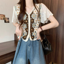 画像をギャラリービューアに読み込む, 旅する少女のスケッチブックみたいな、手編み風フラワーカーディガントップス_K0069