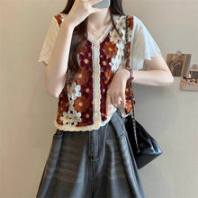 画像をギャラリービューアに読み込む, 旅する少女のスケッチブックみたいな、手編み風フラワーカーディガントップス_K0069