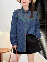 画像をギャラリービューアに読み込む, ピクニックが好きな女の子のドットデニムシャツ_N3391