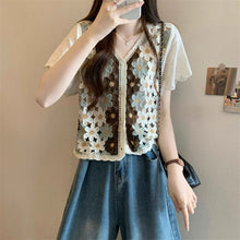 画像をギャラリービューアに読み込む, 旅する少女のスケッチブックみたいな、手編み風フラワーカーディガントップス_K0069