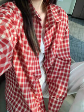 画像をギャラリービューアに読み込む, ラテと映える、ルーズシルエットのギンガムチェックシャツ_K0132