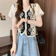 画像をギャラリービューアに読み込む, 旅する少女のスケッチブックみたいな、手編み風フラワーカーディガントップス_K0069