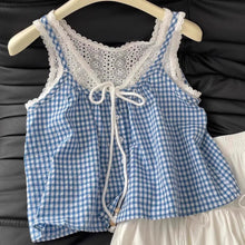画像をギャラリービューアに読み込む, 青空に恋した日、ギンガムチェックとレースとリボンの物語ブラウス_K0122