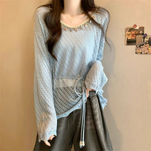 画像をギャラリービューアに読み込む, やわらかな日差しとレースに包まれる透かし編みトップス_K0054