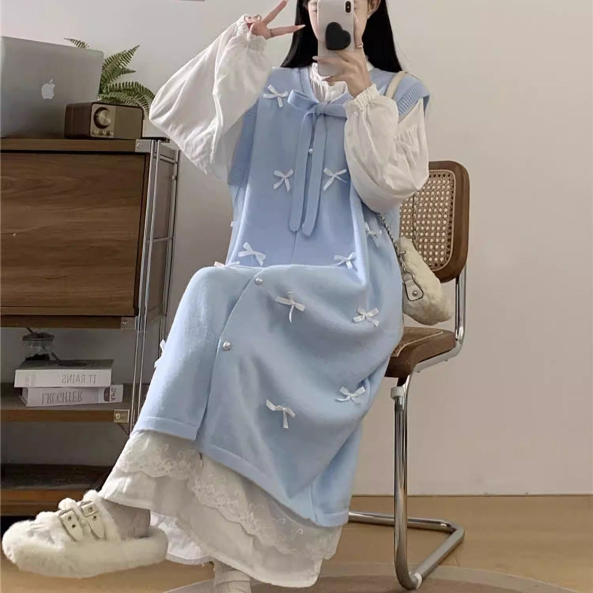 彼とゆっくり話す時間のためのガーリーなリボンワンピース_K0271