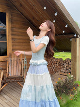 画像をギャラリービューアに読み込む, 【2点セット】優しい空の色を集めて歩く、ブルーとホワイトのティアードコーデ_K0113