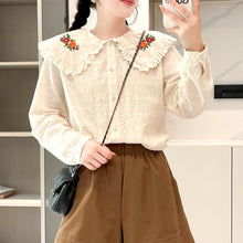 画像をギャラリービューアに読み込む, 喫茶店のホットケーキが好きなあの子の刺繍セーラーカラーブラウス_N3505