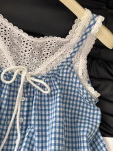 画像をギャラリービューアに読み込む, 青空に恋した日、ギンガムチェックとレースとリボンの物語ブラウス_K0122
