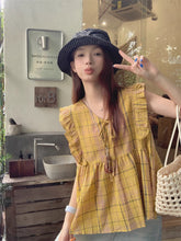 画像をギャラリービューアに読み込む, チェック柄が映える、夏の旅のフォトジェニックトップス_K0109