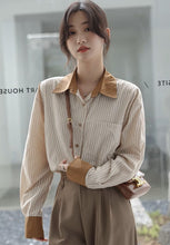 画像をギャラリービューアに読み込む, 昔懐かしい喫茶店を訪れた日のバイカラーストライプシャツ_N3387