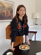 画像をギャラリービューアに読み込む, カラフルなお花を育てる女の子のフラワー刺繍ニット_N3233