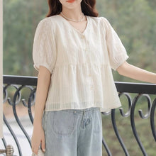 画像をギャラリービューアに読み込む, エッフェル塔を見ながらランチする日のVネックフレアブラウス_N2418