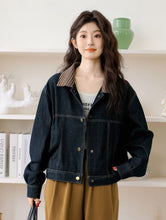 画像をギャラリービューアに読み込む, カフェラテとサンドイッチを注文した日のチェック襟デニムジャケット_N3483