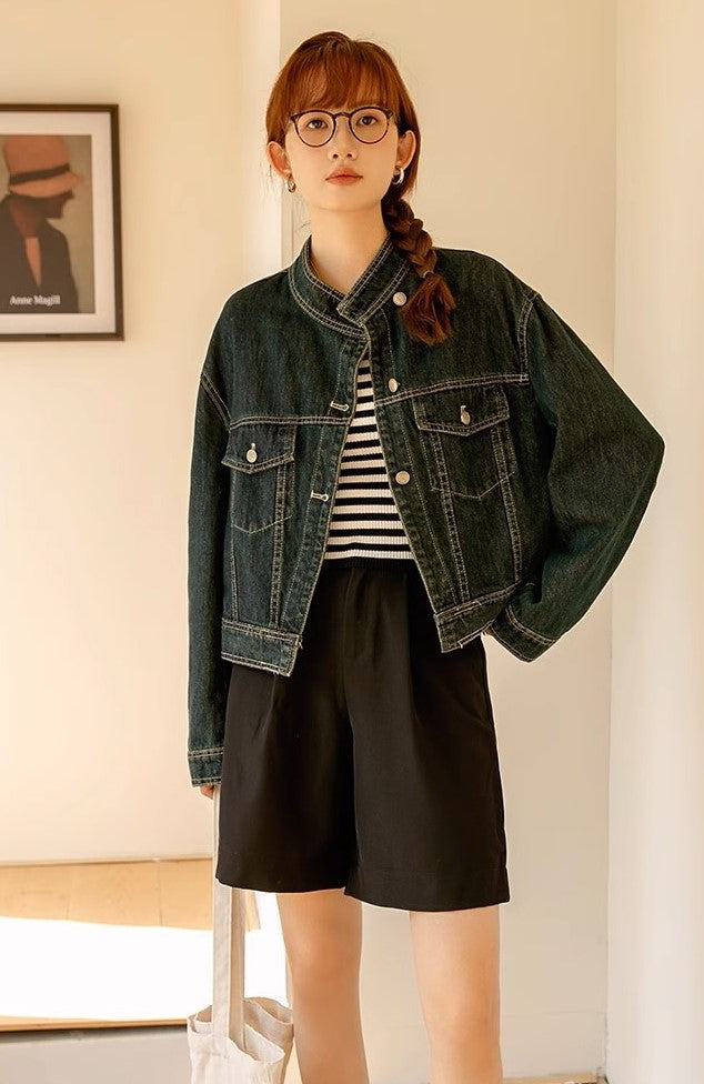 ハンサムな彼女のスタンドカラーデニムジャケット_N2783 – coko tokyo