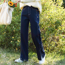 画像をギャラリービューアに読み込む, カラフルなお花を飾る女の子のフラワー刺繍スリットデニムパンツ_N1880