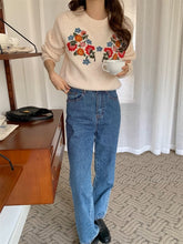 画像をギャラリービューアに読み込む, カラフルなお花を育てる女の子のフラワー刺繍ニット_N3233