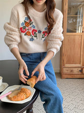 画像をギャラリービューアに読み込む, カラフルなお花を育てる女の子のフラワー刺繍ニット_N3233