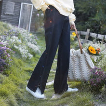 画像をギャラリービューアに読み込む, カラフルなお花を飾る女の子のフラワー刺繍スリットデニムパンツ_N1880