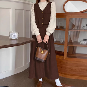 読書家な女の子のフェイクツーピースワンピース_N1765