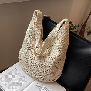 ひまわりのような編み目が揺れるマルシェのショルダーバッグ_K0040