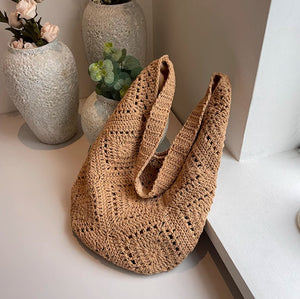 ひまわりのような編み目が揺れるマルシェのショルダーバッグ_K0040